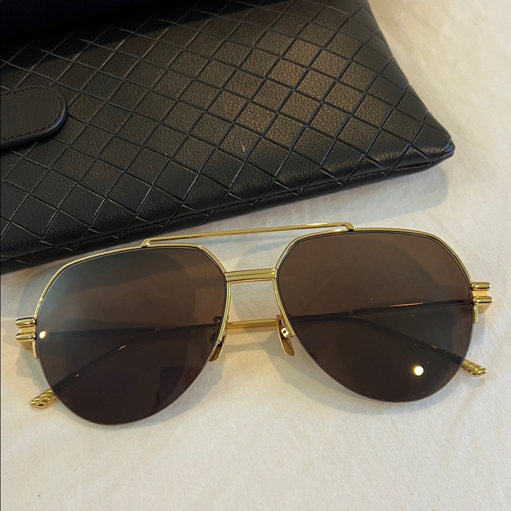 Bottega Veneta Sunglasses with Gold Frame and Brown Lenses